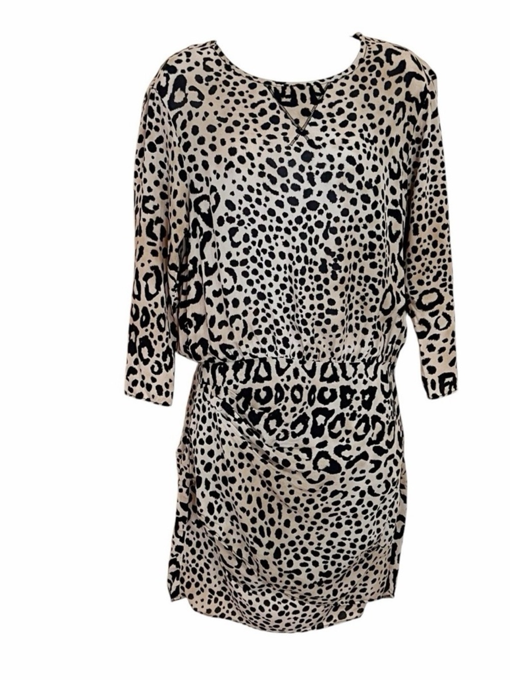 Zara Beige and Black Leopard Print Long Sleeve Dress